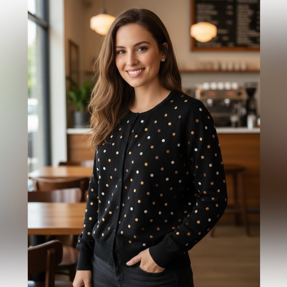 Christina Polka Dot Sweater – Classic Black with Metallic Accents